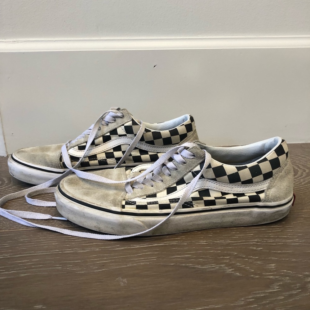 White and black checkered vans